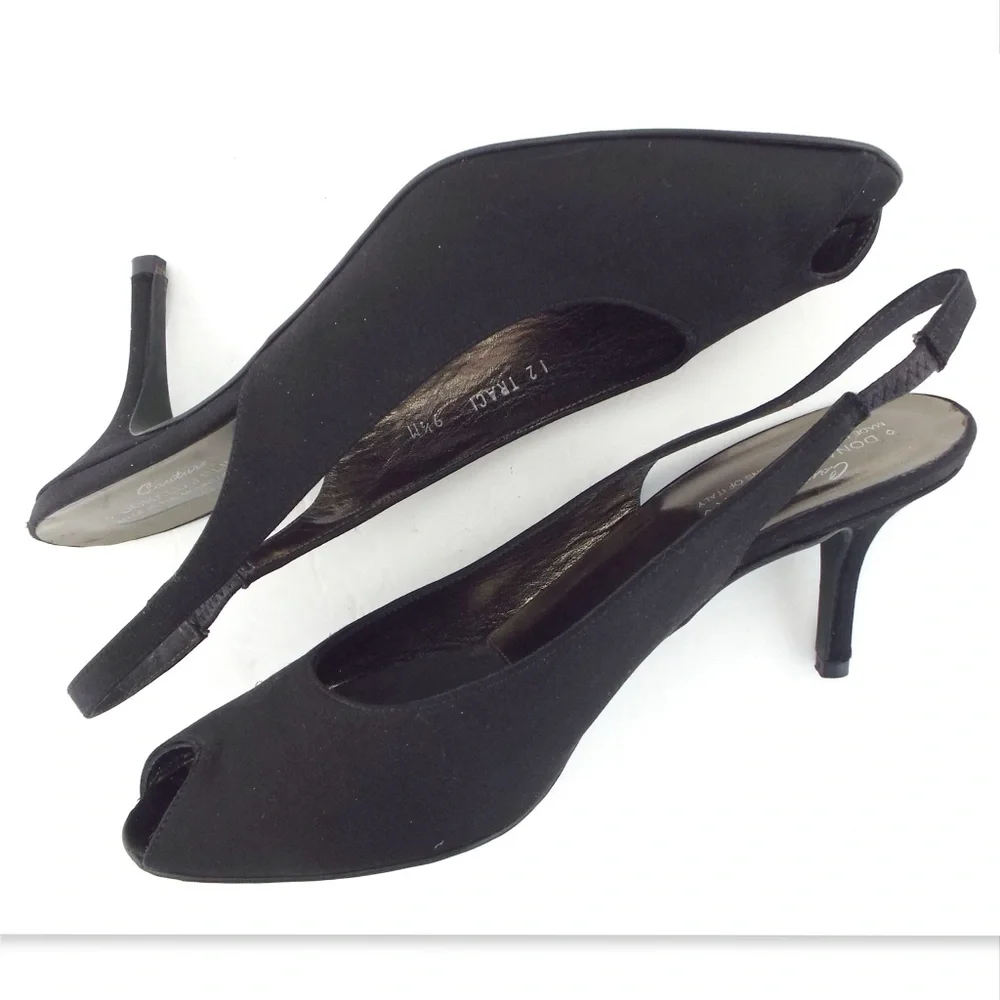 DONALD J PLINER Black Micro Fiber Textile Slingback Heel Pump 9.5